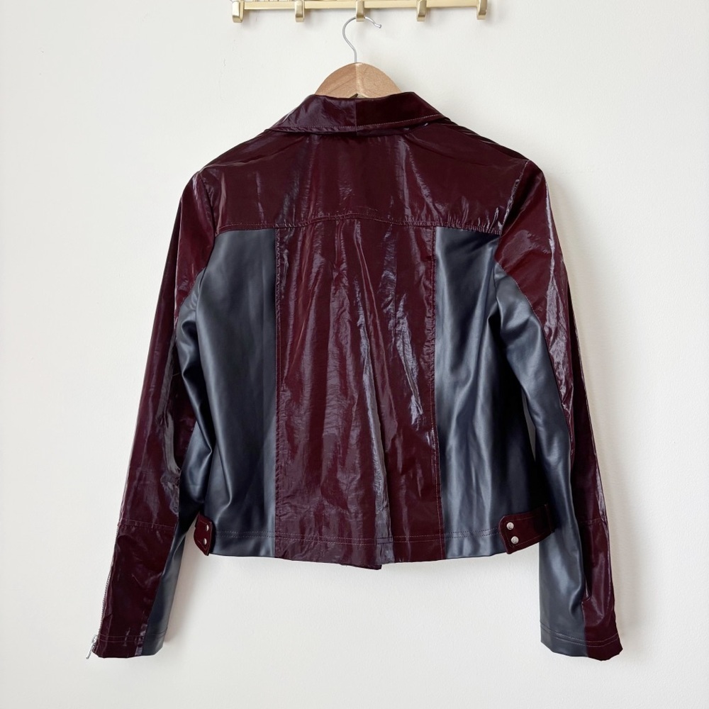 Clara Sunwoo Mulberry Vinyl + Liquid Leather Panel Zip Cuff Jacket Small - Picture 7 of 12